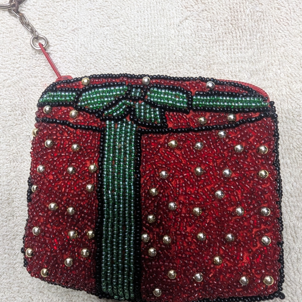 Festive Red and Green Beaded Clutch